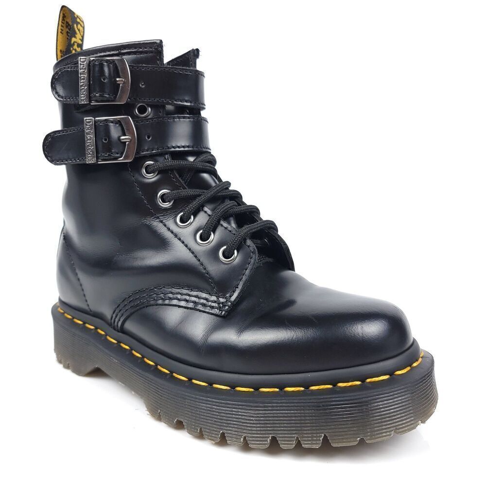 Dr. Martens 1460 ALT Dual Buckle Black Patent Leather Combat Boots 6 90's Grunge